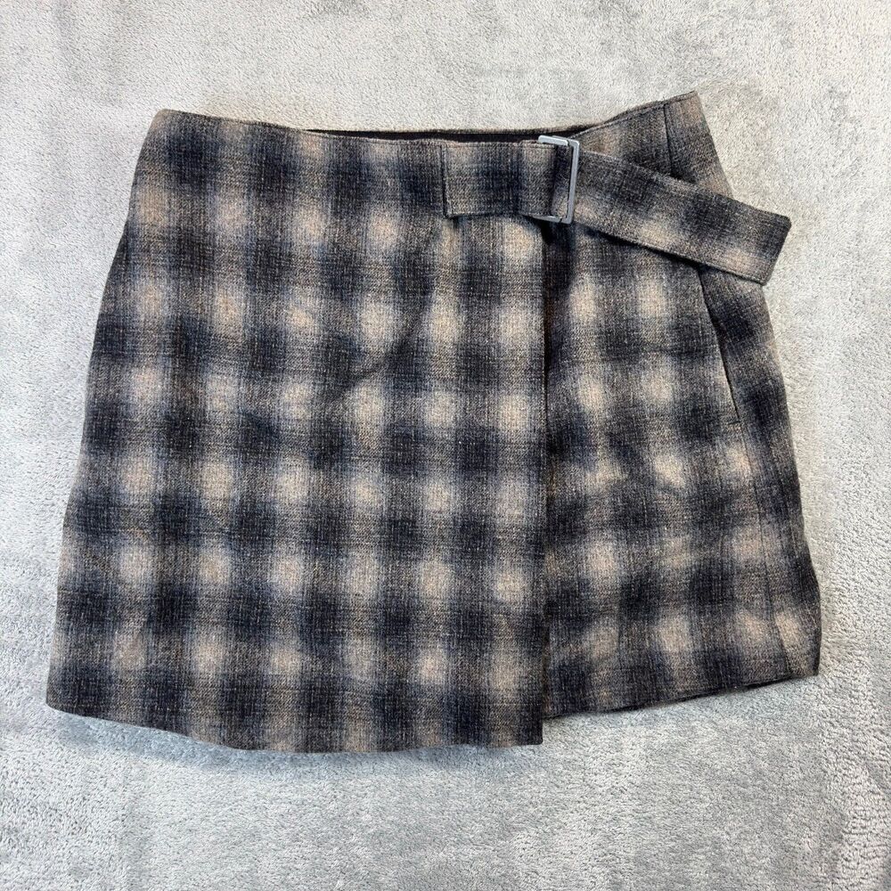 Madewell Mini Skirt Womens 10 Black Buckle-Belt Wrap Plaid Preppy Schoolgirl